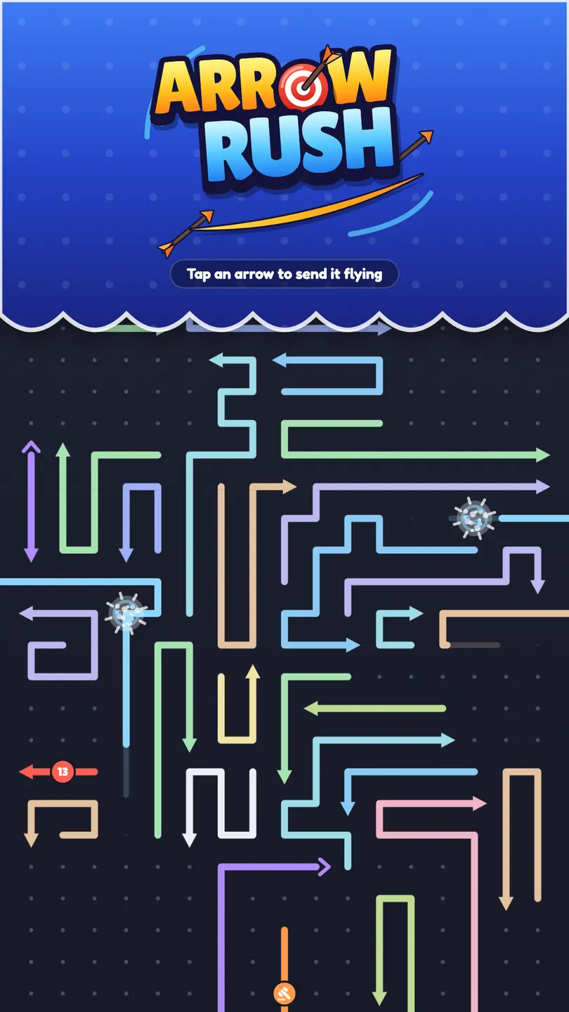 Arrow Rush: tap an arrow to send it flying, level 11 with arrows in flight