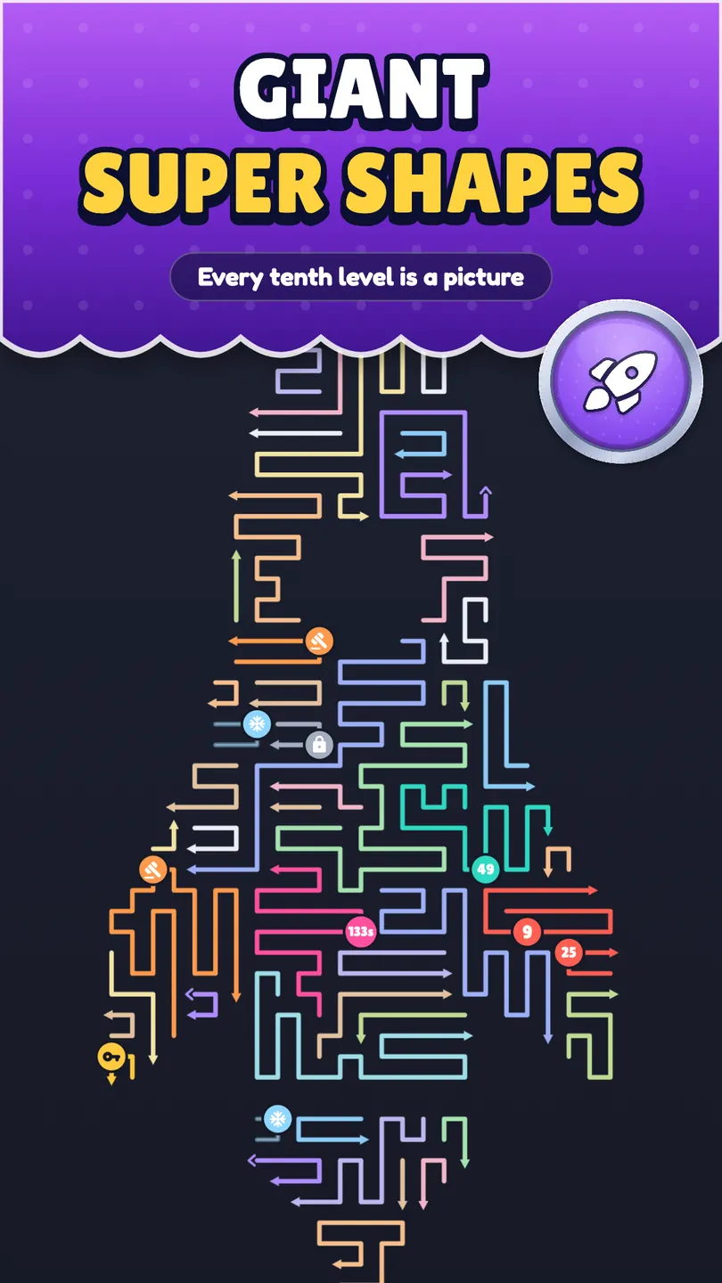 Arrow Rush: giant SUPER shapes, every tenth level is a picture, here a rocket