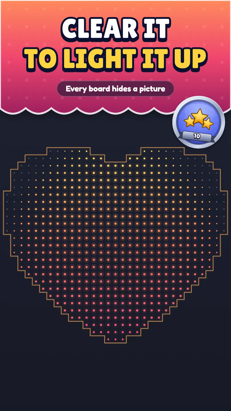 Arrow Rush: clear it to light it up, a heart glowing as the board is cleared