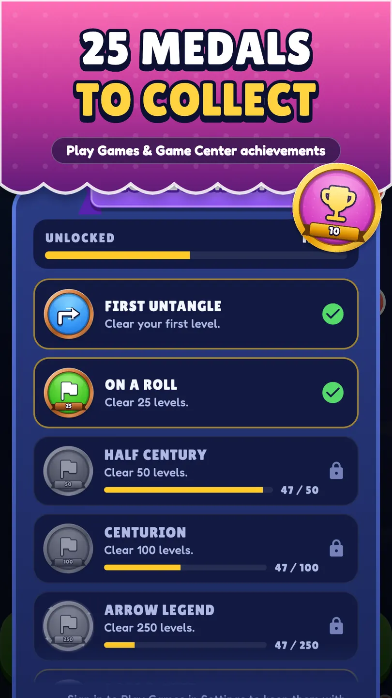 Arrow Rush: 25 medals to collect as achievements