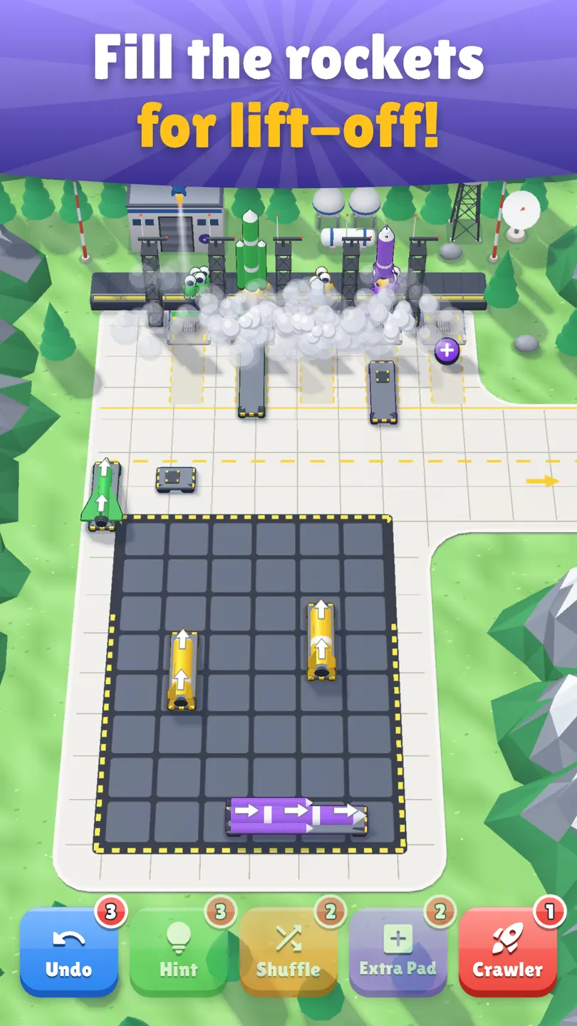 Cars to Rockets: fill the rockets for lift-off. Rockets climb off their pads out of the smoke