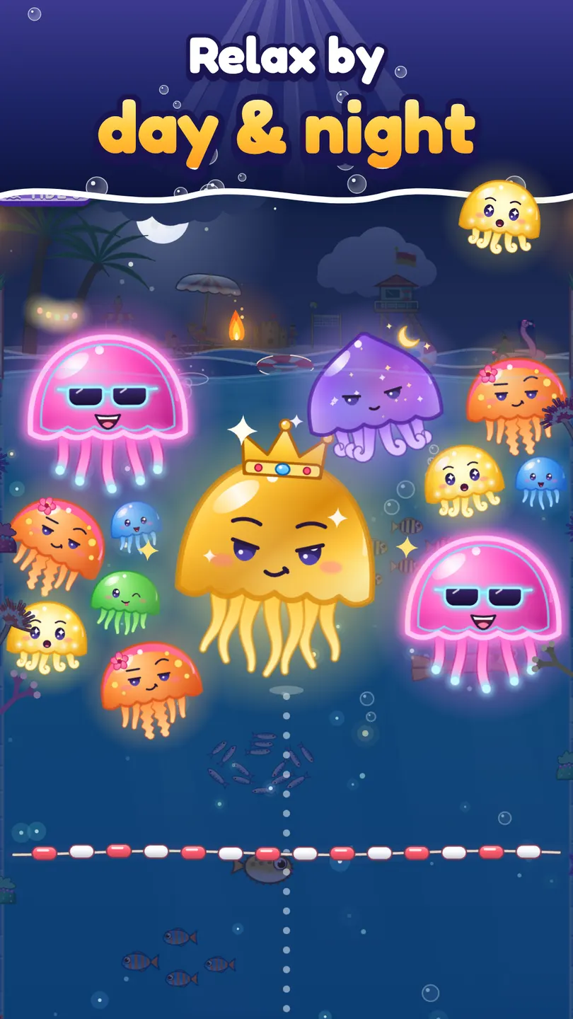 JellyVerse: relax by day and night, the lagoon at night with glowing jellyfish