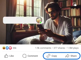 The Share button under a Facebook video post