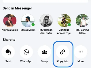 Copy link in the Facebook share sheet